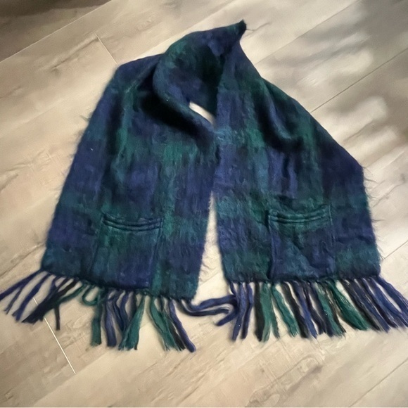 Creagaran Accessories - Creagaran Mills Scotland Mohair‎ Wool Nylon Shawl Blue Green Tartan Plaid Wide
